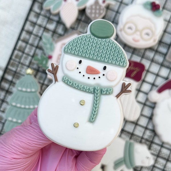 Snowman Boho Christmas Embosser Cookie Stamp with Cookie Cutter Sugarcookie Stencil