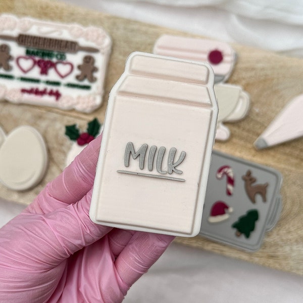 Milk Christmas Bakery Pop Up Embosser Cookie Stamp with matching Cookie Cutter Sugarcookie Stencil