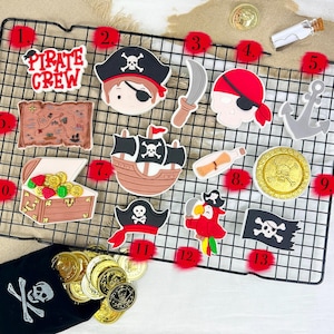Set di formine per biscotti di compleanno a tema pirata - Timbri in pasta di zucchero per feste per bambini, caccia al tesoro e tavolo dei dolci