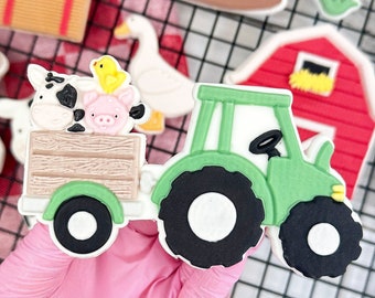 Cortador de galletas con sello de grabado en relieve de cumpleaños de granja de animales