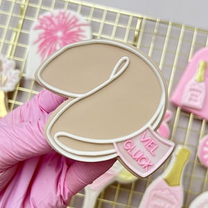 Timbro per biscotti con goffratura pop-up "Fortune Cookie Good Luck" con tagliabiscotti abbinato