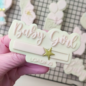 Baby Girl Loading Baby Shower Embosser Stamp Cookie Cutter Fondant - sugarcraft