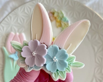 Bunny Ears Floral Fondant Embosser Cookie Stamp Cookie Cutter