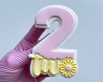 Number 2 Two Daisy Lettering Embosser Fondant Stamp with Cookie Cutter
