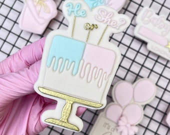 He or She Cake Render Reveal Baby Shower Embosser Stamp Cookie Cutter Fondant - sugarcraft