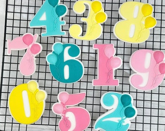 Balloon Numbers Birthday 3D Pop Up Embosser Cookie Stamp Cookie Cutter