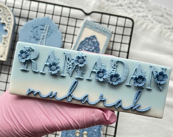 Ramadan Mubarak Floral Lettering Cookie Cutter Embosser Stamp