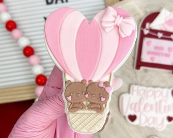 Bears In Heart Balloon Valentines Day Cookie Cutter & Embosser Stamp