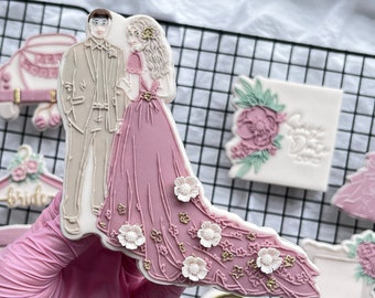 Novia y Novio XXL Cortador de Galletas Embosser Sello Boda