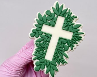 Cross Eucalyptus Branches Embosser Stamp & Cookie Cutter