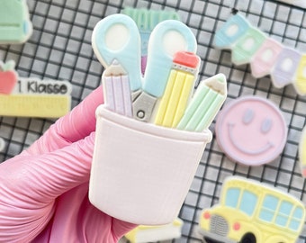 Pen Cup Cookie Embosser & Cutter Fondant Stamp School Enrollment