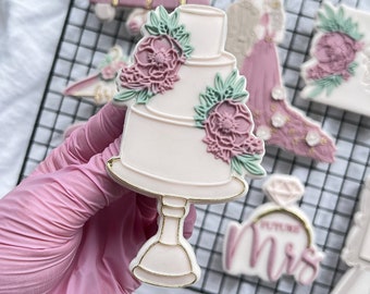 Pastel de boda Floral Cookie Cutter Embosser Sello Boda