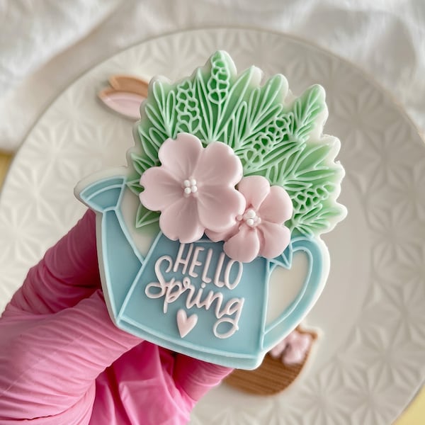 Gießkanne Floral Hello Spring Fondant Embosser Cookie Stamp Cookie Cutter