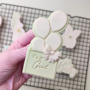 Suprise Balloon Box Gender Reveal He or She Baby Shower Embosser Stamp Cookie Cutter Fondant - sugarcraft