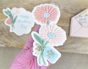 Sello de galleta con estampado de galletas Duo Daisy Flowers Pop Up con cortador