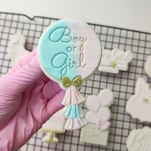 Boy or Girl Balloon Gender Reveal Baby Shower Embosser Stamp Cookie Cutter Fondant - sugarcraft