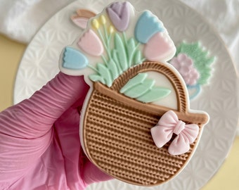 Basket Full of Tulips Fondant Embosser Cookie Stamp Cookie Cutter