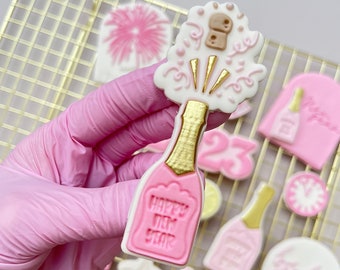 Champagne Pop Up Embosser Cookie Stamp with matching Cookie Cutter