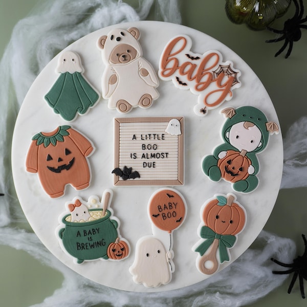 Halloween Baby Shower Cookie Cutter + Embosser Stamp Set | A Little Boo Is Almost Due | Autumn motifs