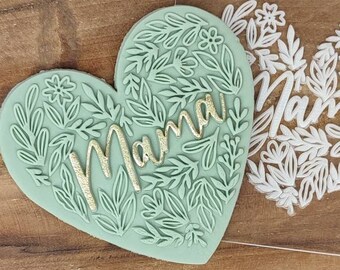 Floral Heart Mom Embosser Stamp Fondant Cookie