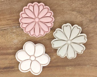 Mini Flowers Imprint Stamp + Cutter Fondant Stamp Cookie Stamp Polymer Clay Cutter