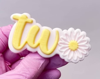 Two Daisy Lettering Embosser fondant stamp with cookie cutter