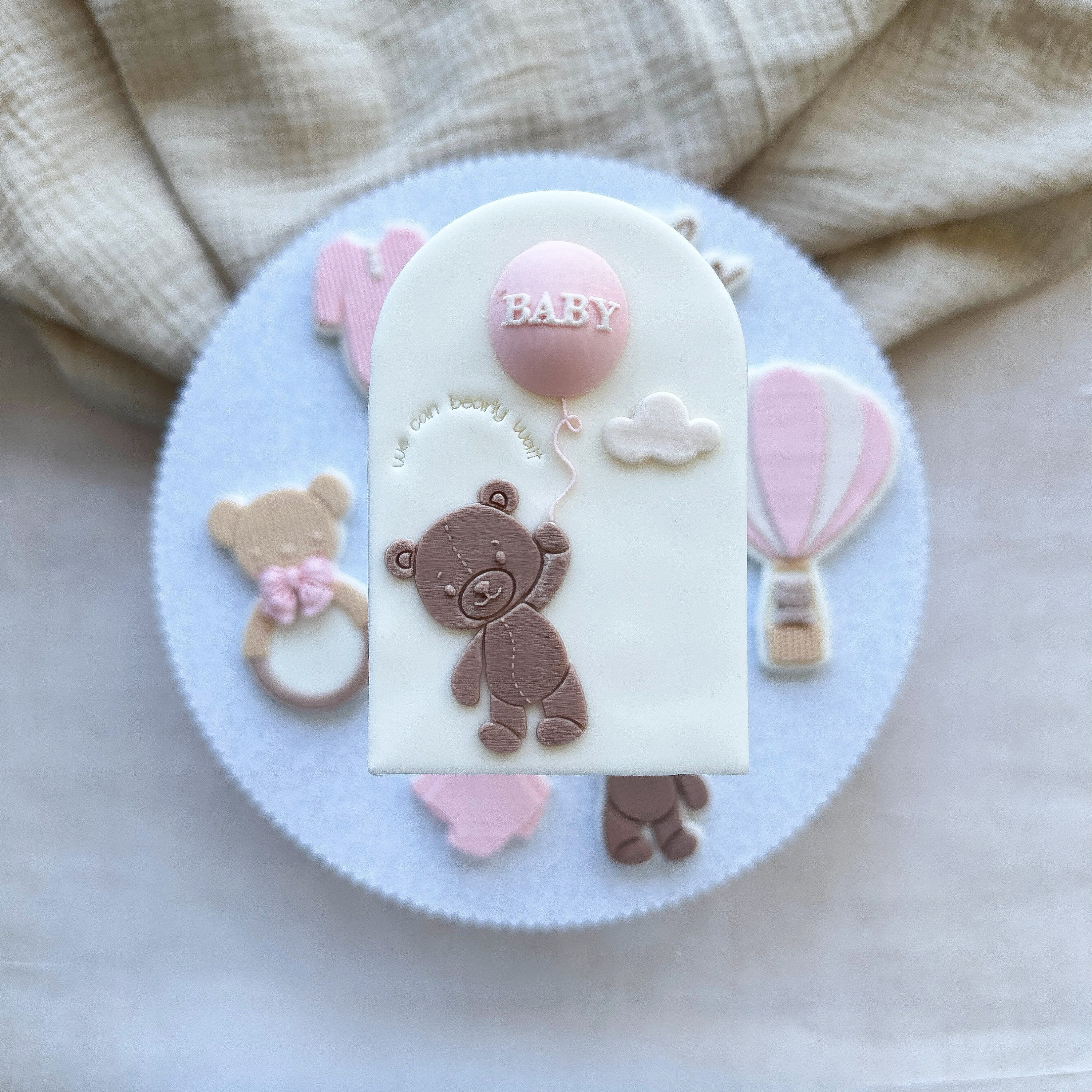 Baby Sphere and Font Stamp We can Bearly wait Embosser Stamp and Cookie Cutter Baby Shower Cookie Cutter Cookie Stamp
