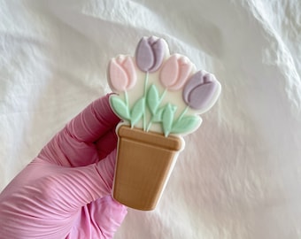 Tulip Pot Fondant Embosser Cookie Stamp Cookie Cutter