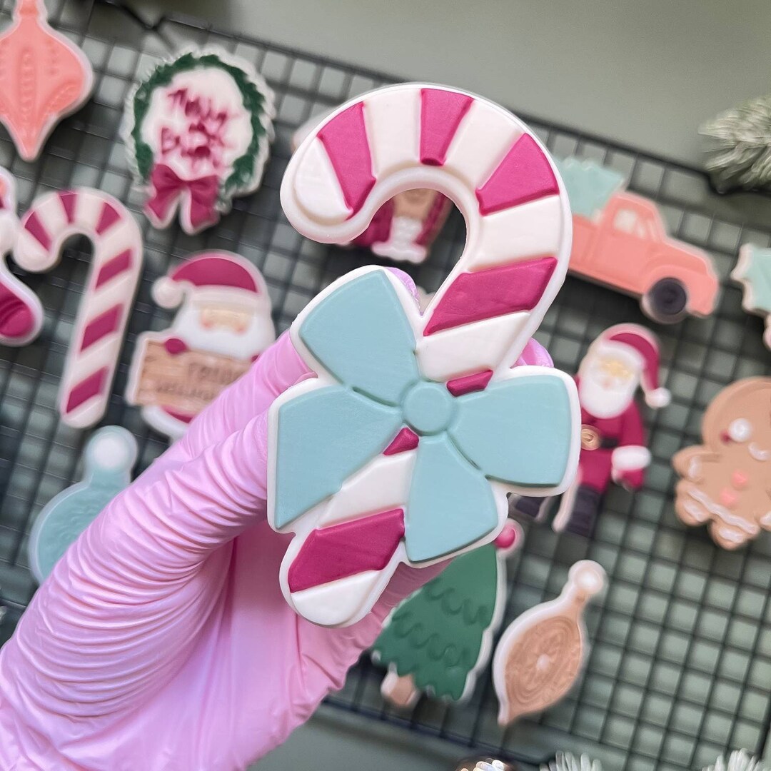 Candy Cane With Bow Pop up Embosser Cookie Stamp With Matching Cookie ...