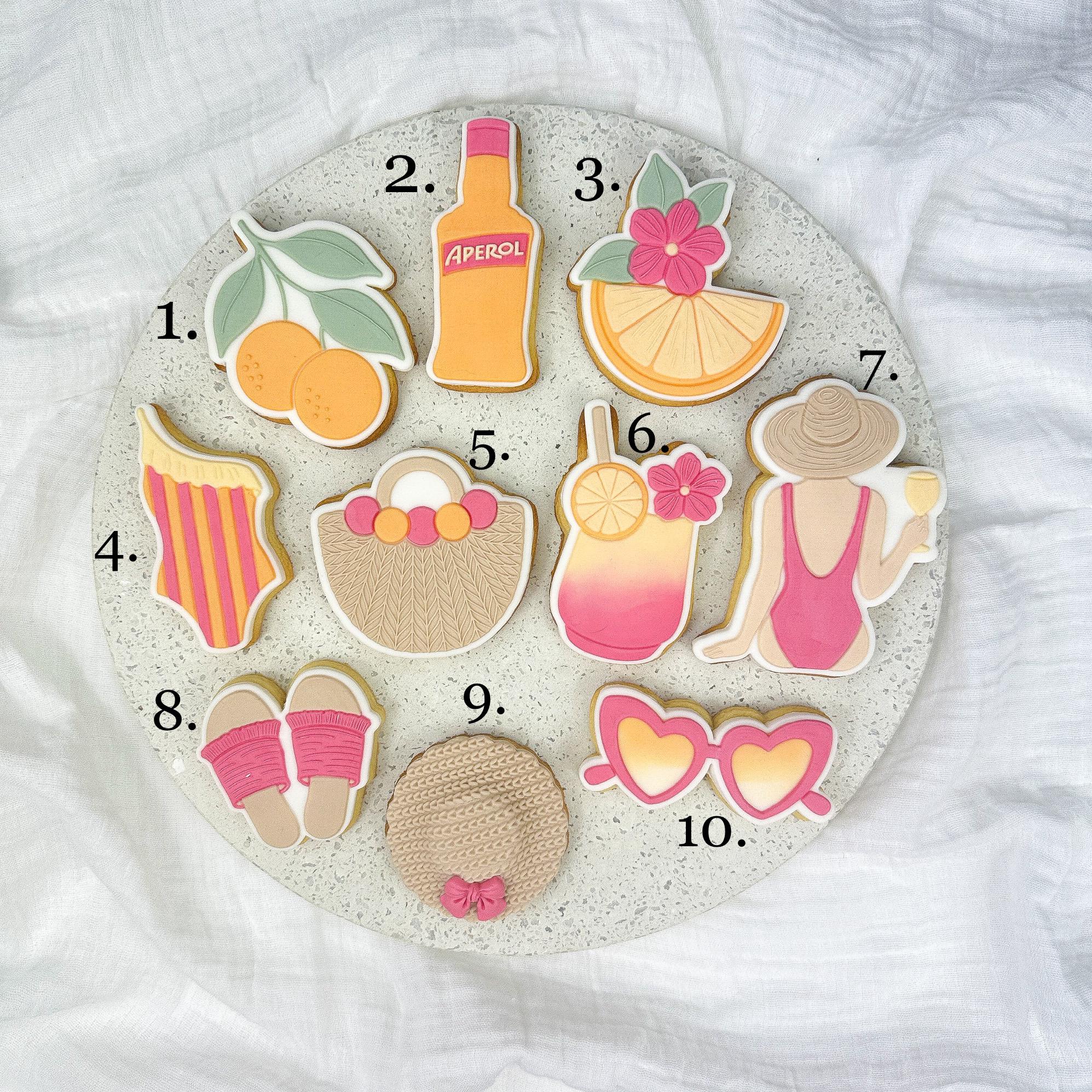 Summer Vibes Cookie Cutter | Stamp Set – Party, Beach Girl, Sunglasses & More – Perfect for Summer Parties