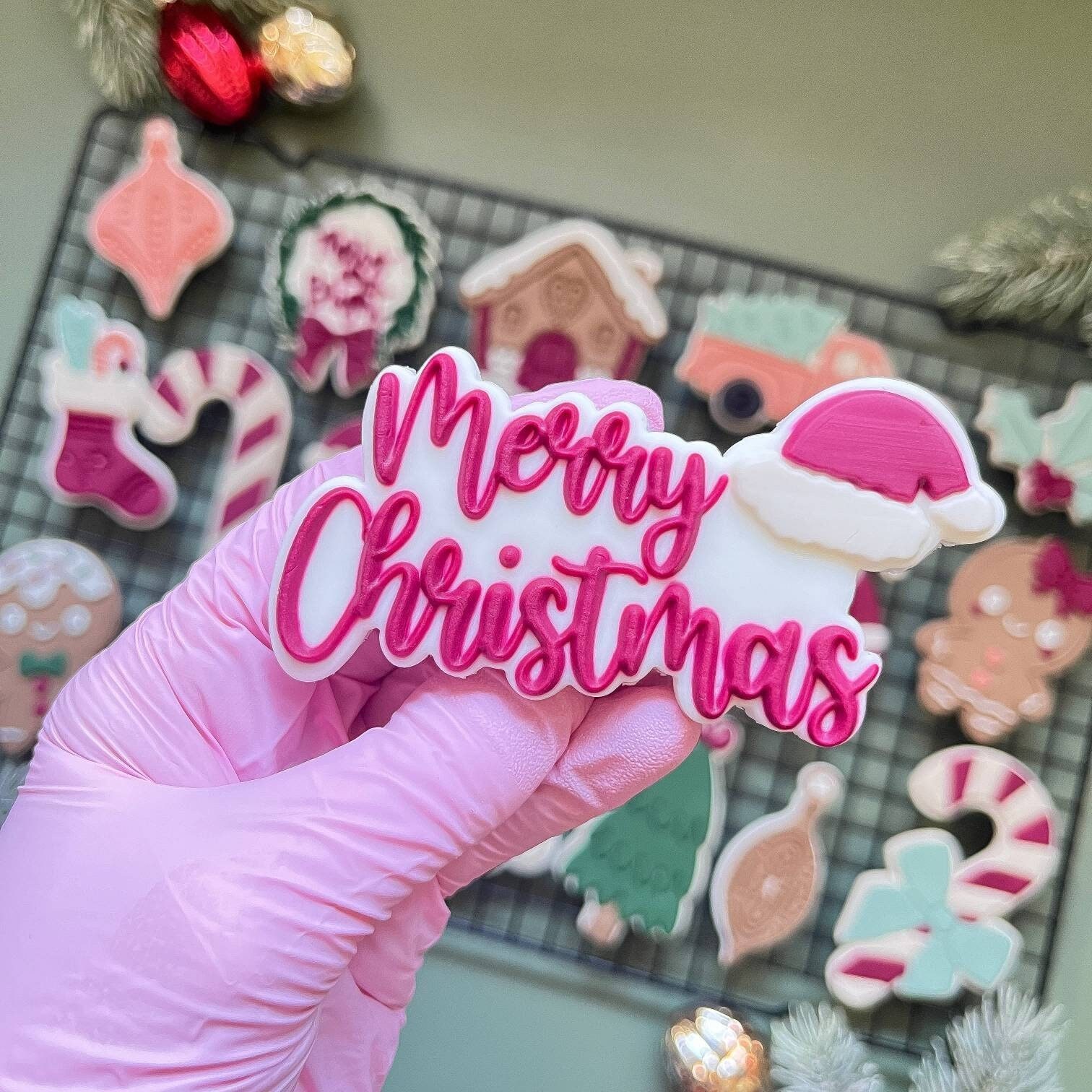 Merry Christmas Lettering Pop Up Embosser Cookie Stamp with matching Cookie Cutter