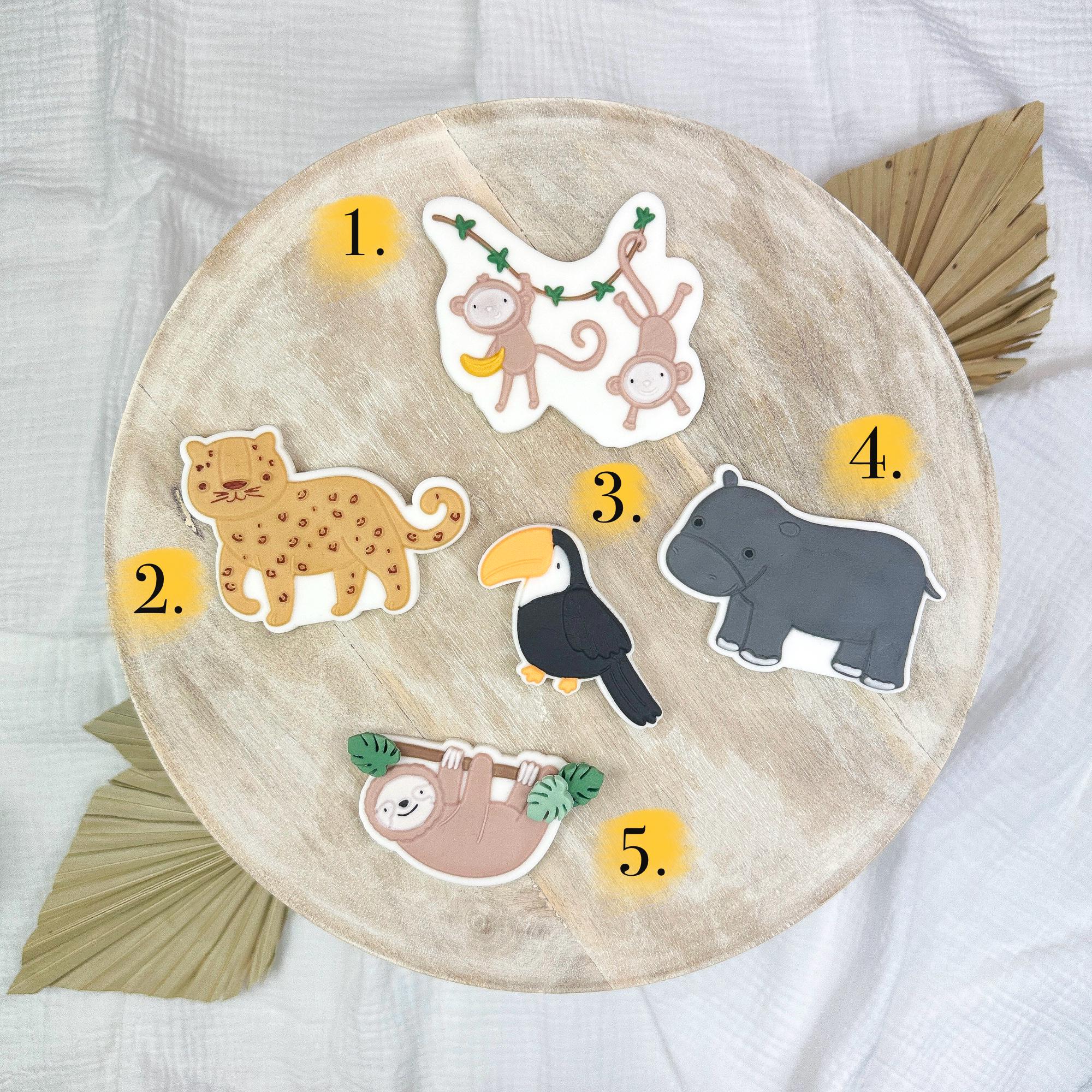Jungle Animals Birthday Theme Cookie Cutter Set + Fondant Stamps for Wild One Party, Baby Shower, Dessert Table