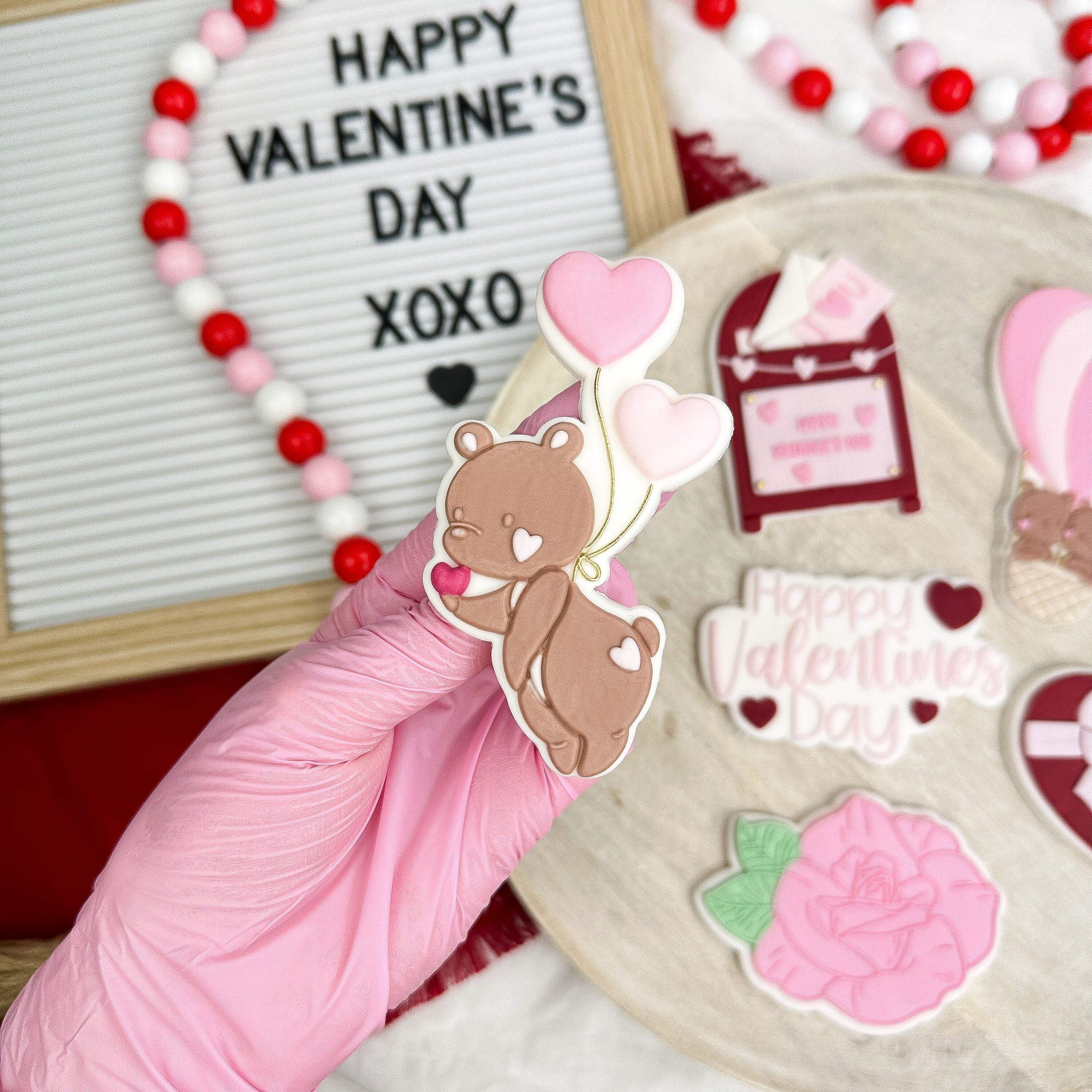 O amor está no ar Bear Valentines Day Cookie Cutter & Carimbo de relevo