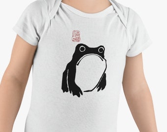 Infant Unhappy Frog Short Sleeve Onesie® | Baby Japanese White One-piece | Multiple Toddler Sizes