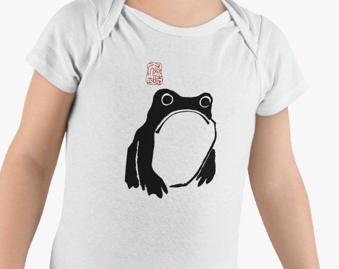 Infant Unhappy Frog Short Sleeve Onesie® | Baby Japanese White One-piece | Multiple Toddler Sizes