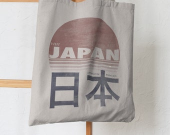 Visit Japan Travel Tote Bag | Japanese Rising Sun Canvas Carrier  |  Perfect for  groceries and Books of Japan