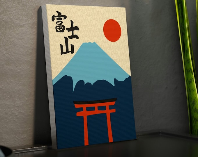 Mount Fuji Boho Canvas Tile | Japanese Bohemian Wall Art Poster | Japan Inspired House Décor