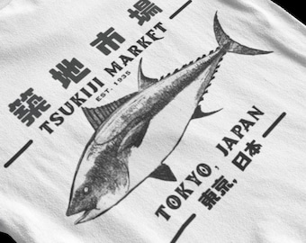 Japanischer Tsukiji Markt Minimalistisches Thunfisch Street Wear Shirt für Männer und Frauen