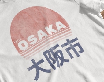 Visit Osaka Washed Out T-Shirt, Japanese Vintage Street Wear Grungy Tee for Men and Women