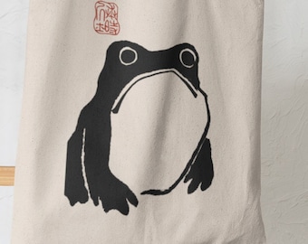 Japanese Unhappy Frog Art Japan Travel Tote Bag | Japanese Convenient Store Bag Canvas Carrier  |  Perfect for Groceries and Books of Japan