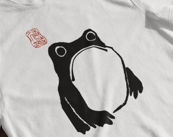 Japanese Unhappy Frog Art Tee, Matsumoto Hoji Painting Graphic Tee for Men and Women