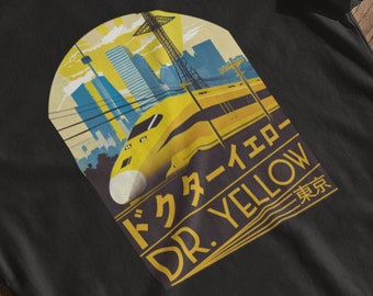 Dr. Yellow Bullet Train | Vintage Tokyo Skyline Japanese Unisex Tee | Lucky Shirt of Japan for Men and Women | Multiple Colors and Sizes