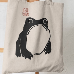 Japanese Unhappy Frog Art Japan Travel Tote Bag | Japanese Convenient Store Bag Canvas Carrier  |  Perfect for Groceries and Books of Japan