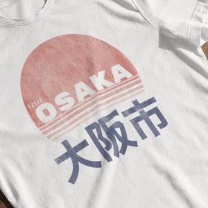 Visit Osaka Washed Out T-Shirt, Japanese Vintage Street Wear Grungy Tee for Men and Women
