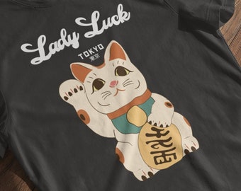 Japanese Lady Luck Maneki Neko Cat Shirt, Graphic Street Wear Clothing Tee Shirt for Men and Women, Perfect Gift for Fans of Japan