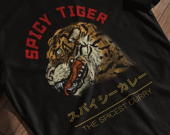 T-shirt japonais épicé Tiger Curry Street Wear Tokyo, t-shirt graphique pour homme et femme. Cadeau ou souvenir pour la nourriture du Japon