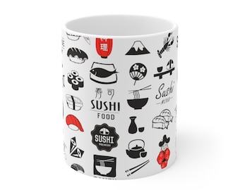 Japanese Collage Coffee Fun Mug | Japan Culture Ceramic Colorful Cup |  11oz Breakfast Container of Japan