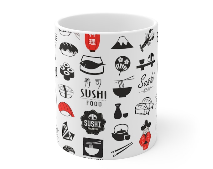 Japanese Collage Coffee Fun Mug | Japan Culture Ceramic Colorful Cup |  11oz Breakfast Container of Japan