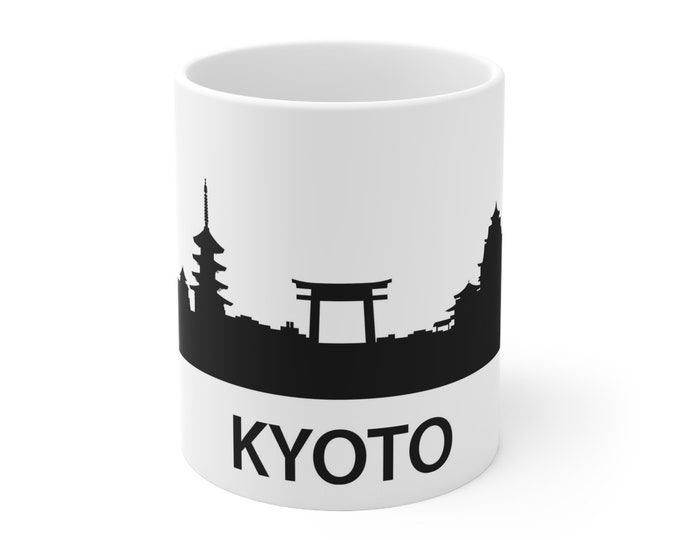 Japanese Kyoto City Coffee Mug | Minimalist Breakfast Ceramic Cup |  11oz Hot Container for Holidays