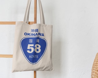 Okinawa Route 58 Japan Travel Tote Bag | Japanese Convenient Store Bag Canvas Carrier  |  Perfect for Groceries and Books of Japan